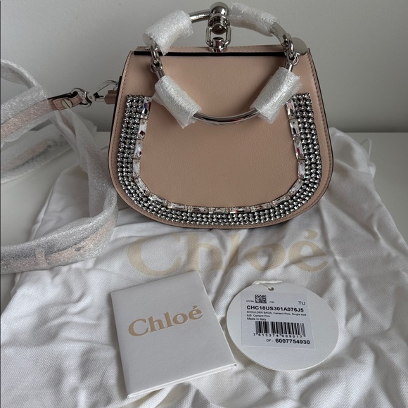 Chloe Nile Leather Shoulder Bag with Embellishment in Cement Pink (NWT) - Picture 11 of 12